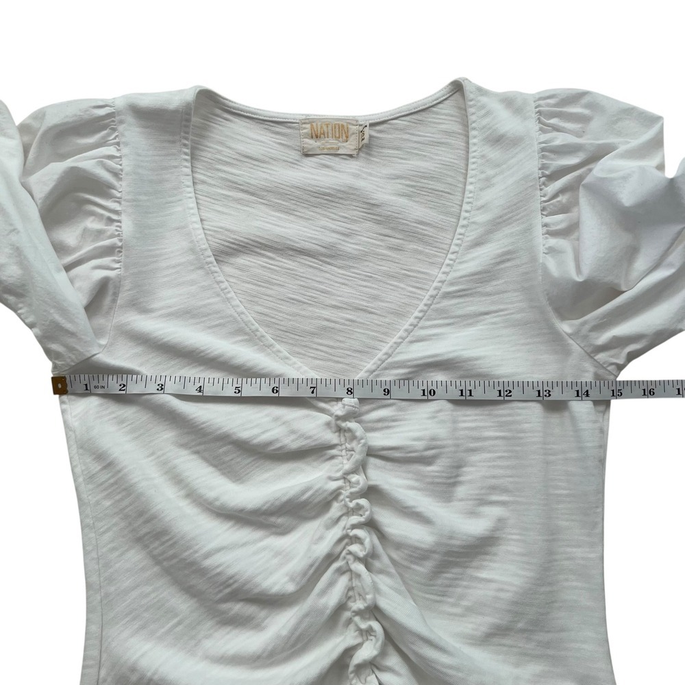 Nation LTD Giada Gathered Ruched Puff Sleeve Top in White SZ XS Feminine Flirty - Picture 8 of 9